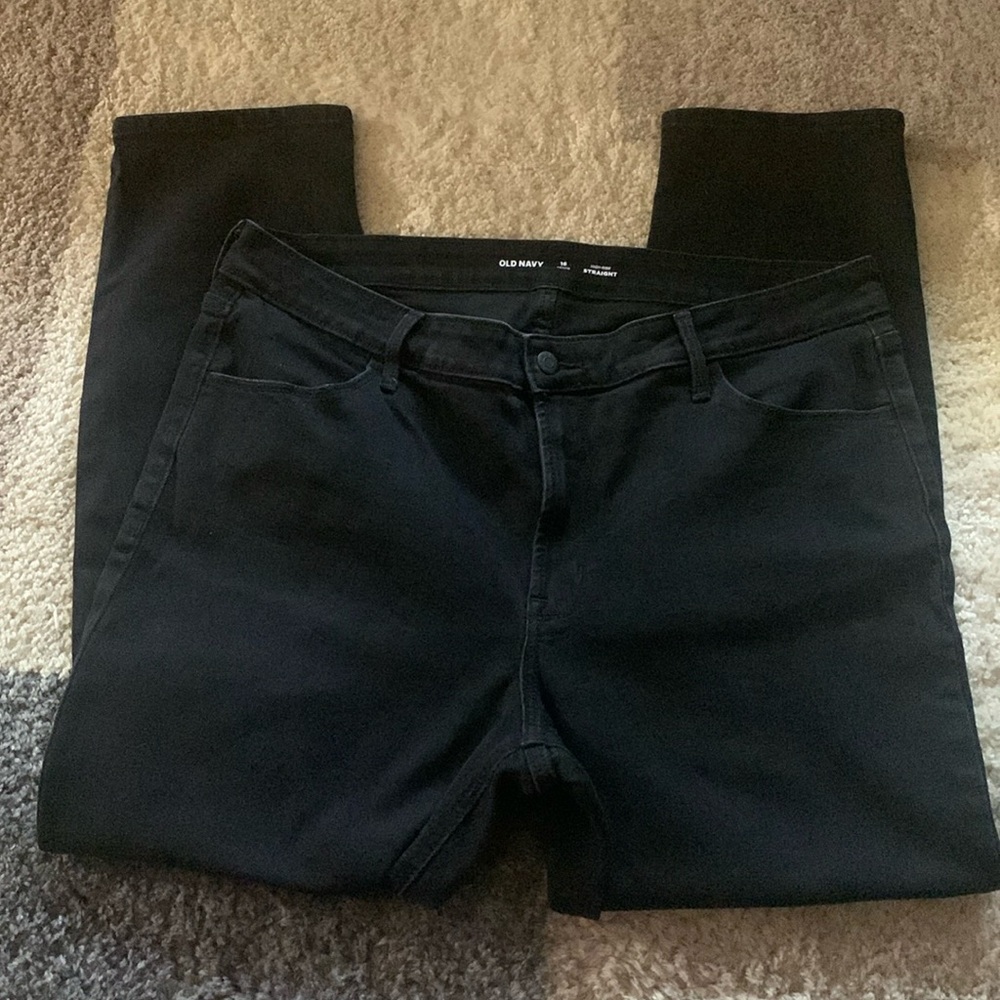 Ladies OLD NAVY HIGH RISE straight black denim jeans.  16 Petite 16P
